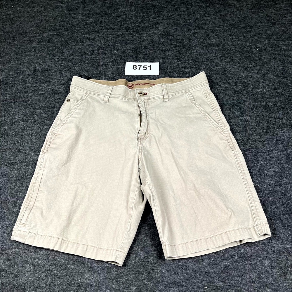 Weatherproof Shorts Mens 32 Beige Cotton Stretch Flat Front Casual Outdoor